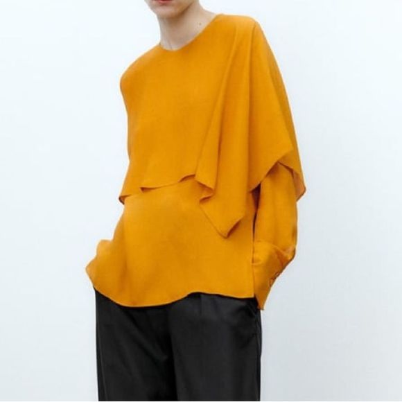 Zara Mustard Cape Viscose Blouse - Picture 9 of 9